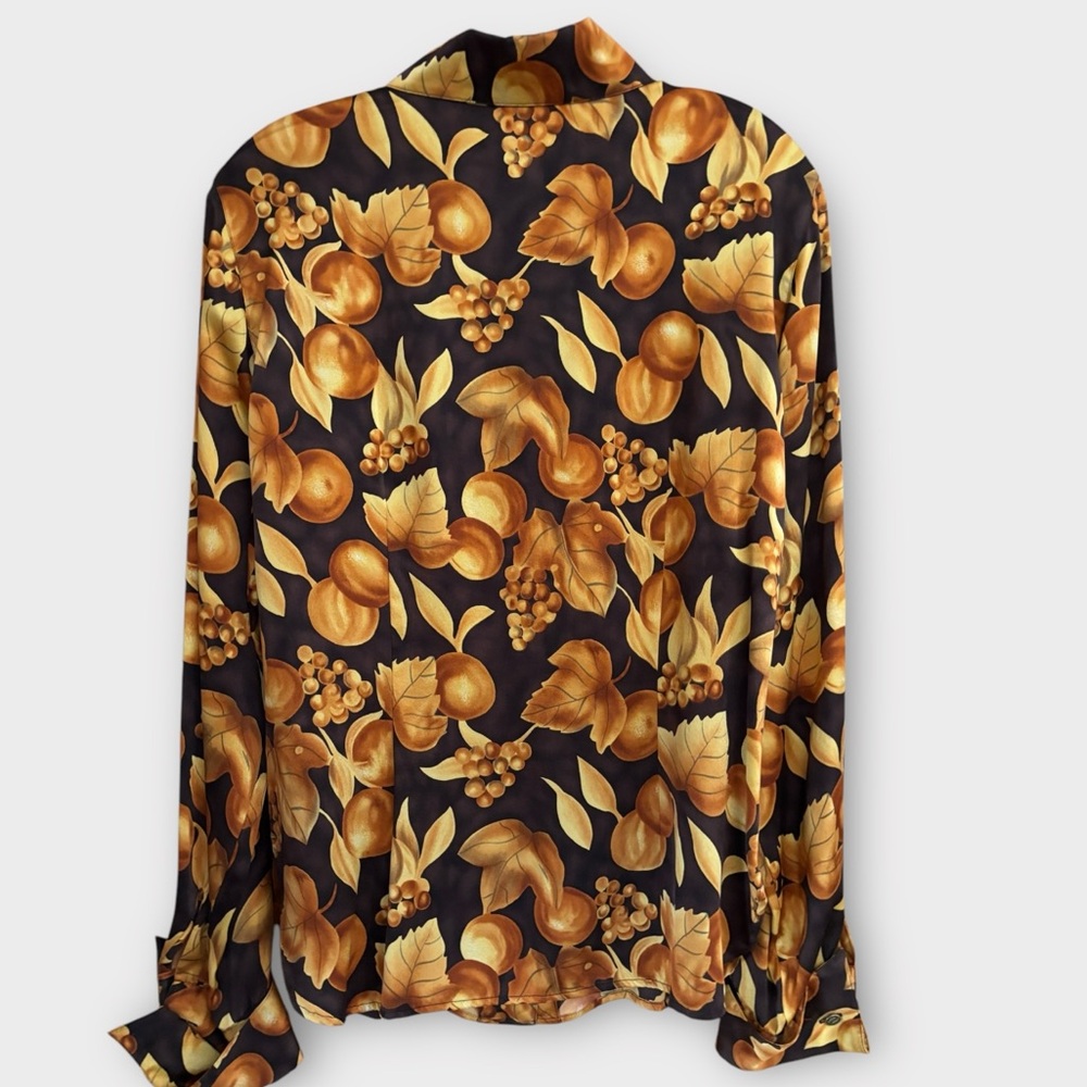 Vintage Dana B. and Karen Brown Gold Autumn Leaves Silk Blouse Women’s Size 6 - Picture 6 of 8